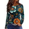Women's Fashion Hem Slit Casual Retro Floral Print Round Neck Long Sleeve Top
