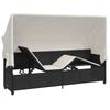 Sun Lounger with Canopy and Cushions Black Poly Rattan