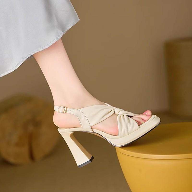 Fashion 2025 Summer Womens Sandals Trend Solid Color Comfortable Thick Sole High Heels New Brand Designer PU Outdoor Party Dress Sandals