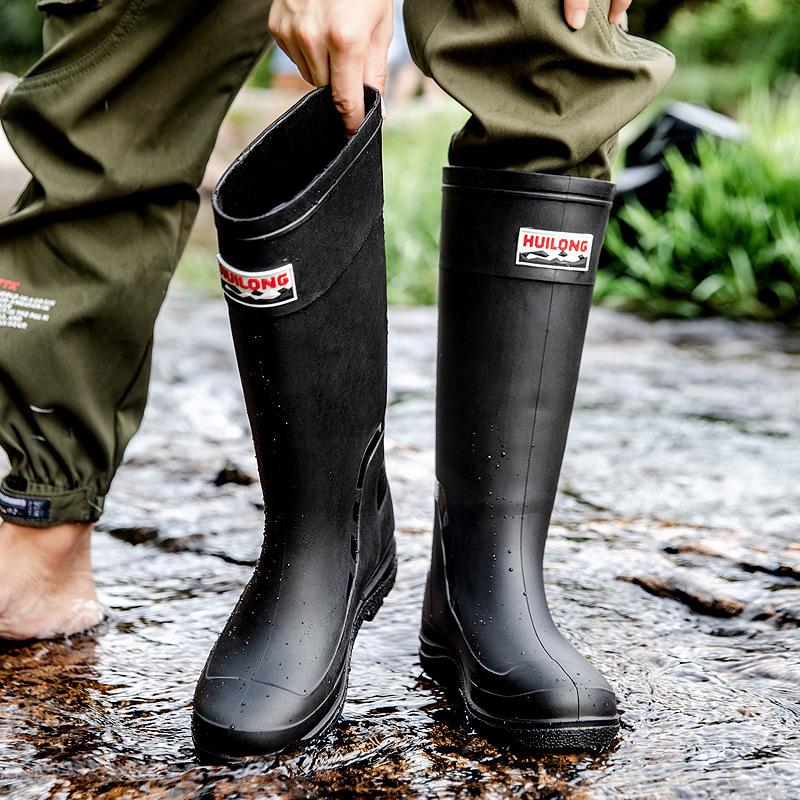 High Tube Rain Shoes Men's Medium Tube Non-slip Water Shoes Fashion Outdoor Rain Boots Fishing Thick-soled Water Boots Thermal Rubber Shoes