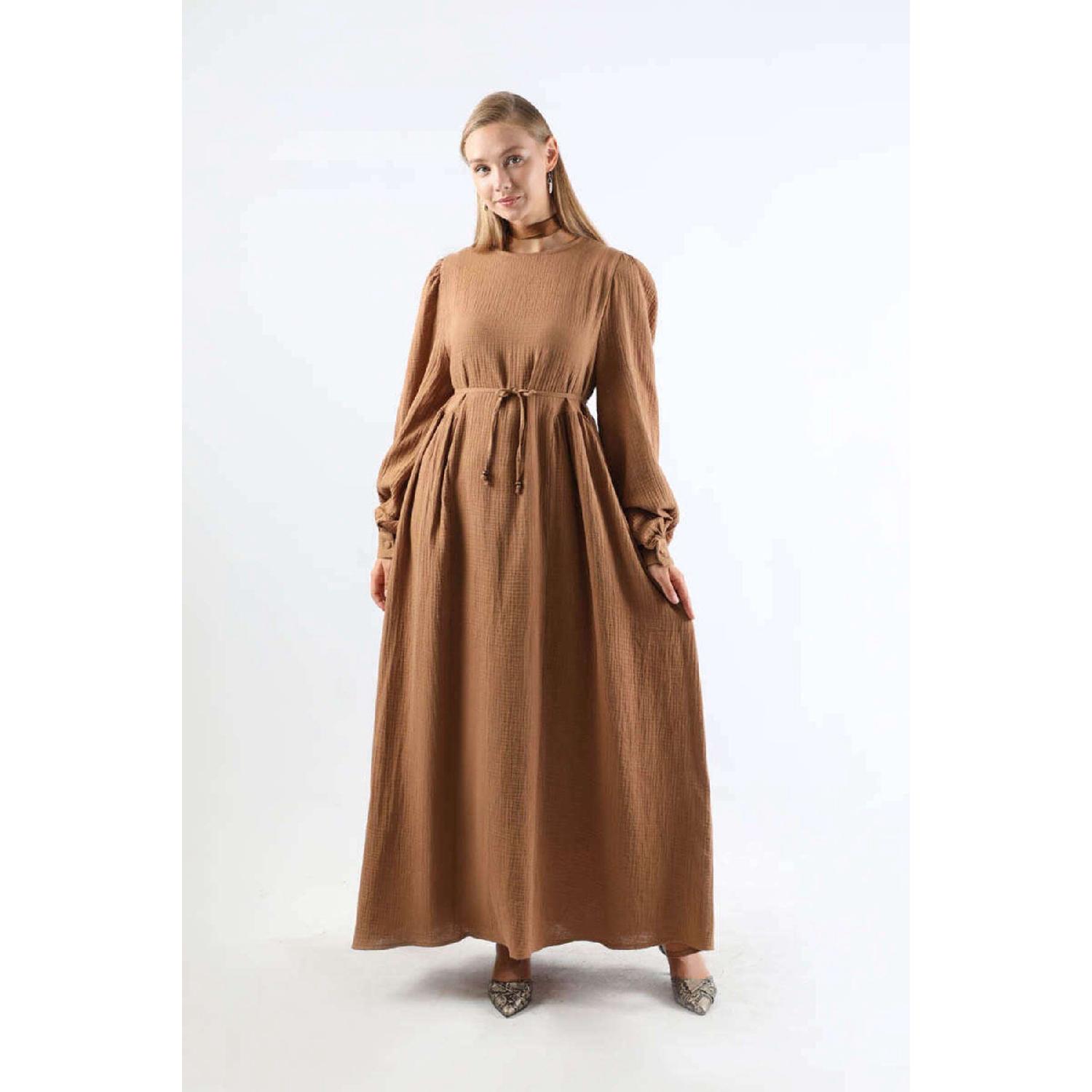 

Платье со сборками сбоку, светло-коричневый 1
