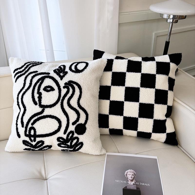 Living Room Sofa Pillow Cushion Black And White Chess Board Simple Pillow Sample Room Pillow Cover Premium Durable