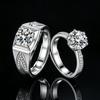 2One Pack Wedding Engagement Ring Men and Women V Stylish Men's Couple Rings Synthetic Zirconia Six-prong Ring 925Silver-plated Copper Ring