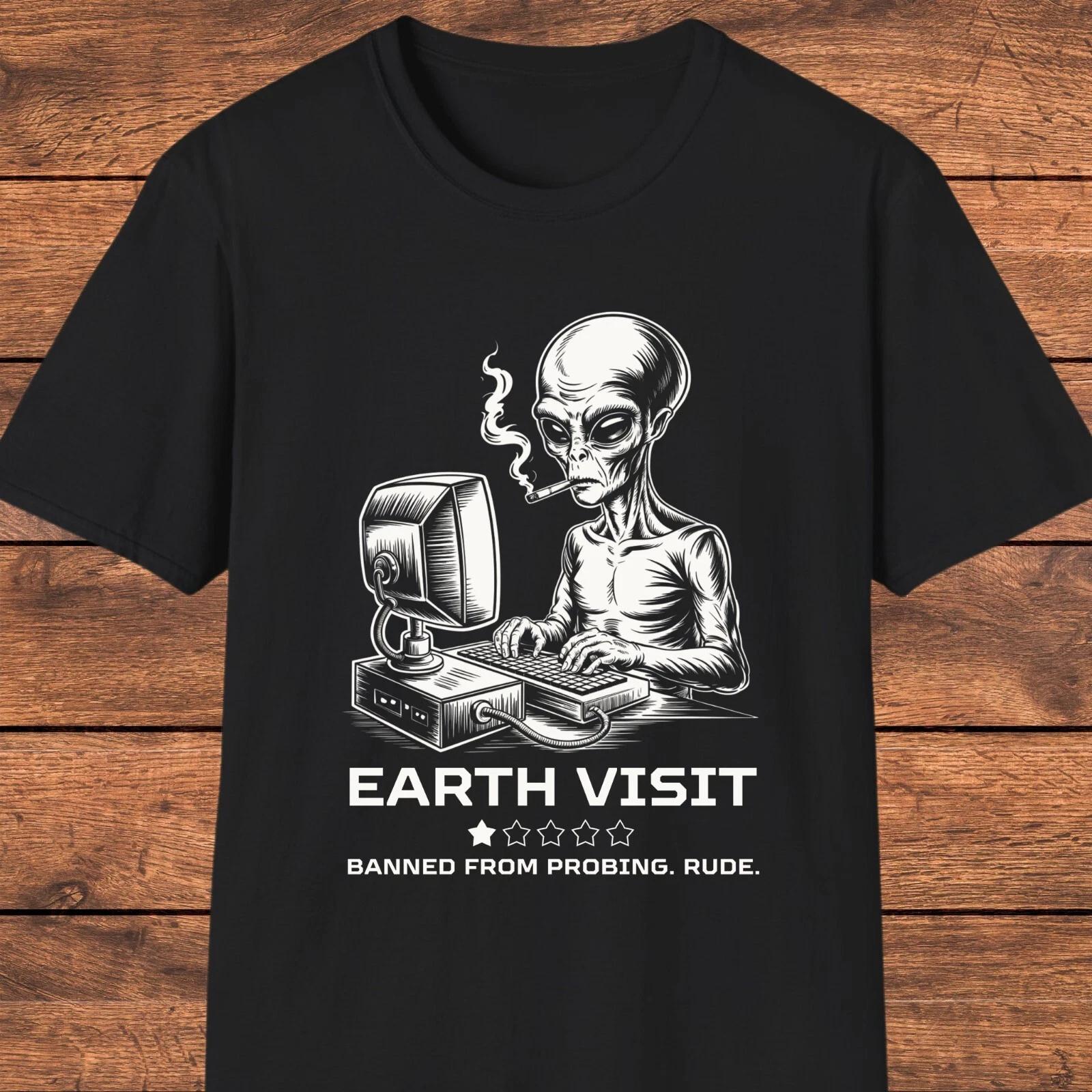 Alien Earth Review T- Shirt, Banned from Probing, UFO Humor Tee, Sci-Fi Joke Tee 2XL