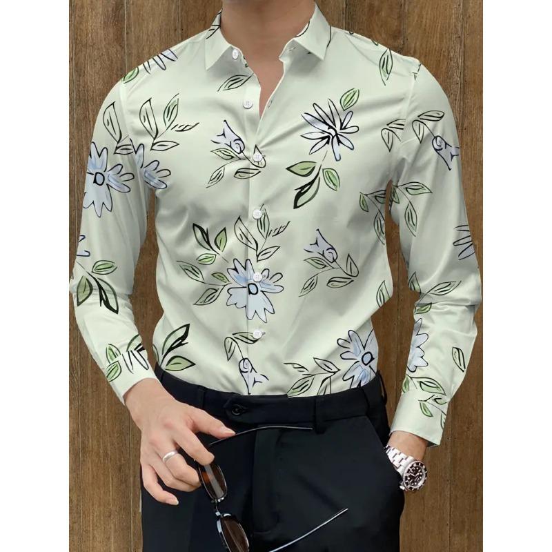Fashionable Men's Long Sleeve Shirt Casual Breathable Button Striped Vintage Tiger Long Sleeve Shirt Top