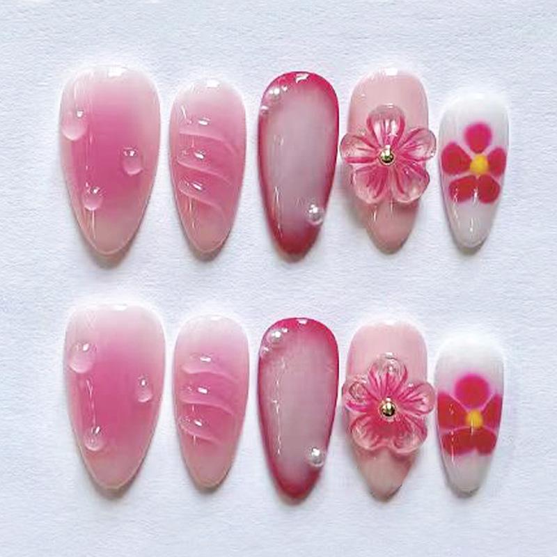 30-Piece Pink Gradient 3D Water Drop Nail Art Stickers - Hot Selling Niche Wearable Nails