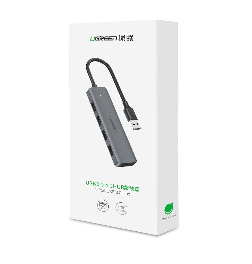 Ugreen 4-Port USB 3.2 Gen 1 Hub with Micro USB Power, Gray - Model CM219 50985
