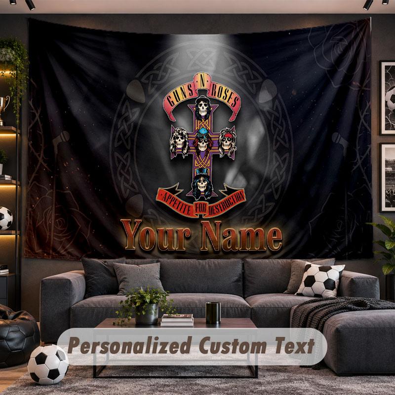 Wall Hanging Tapestry Custom NameGuns N’ Roses Pattern Personalized Printed Fabric Wall Decor