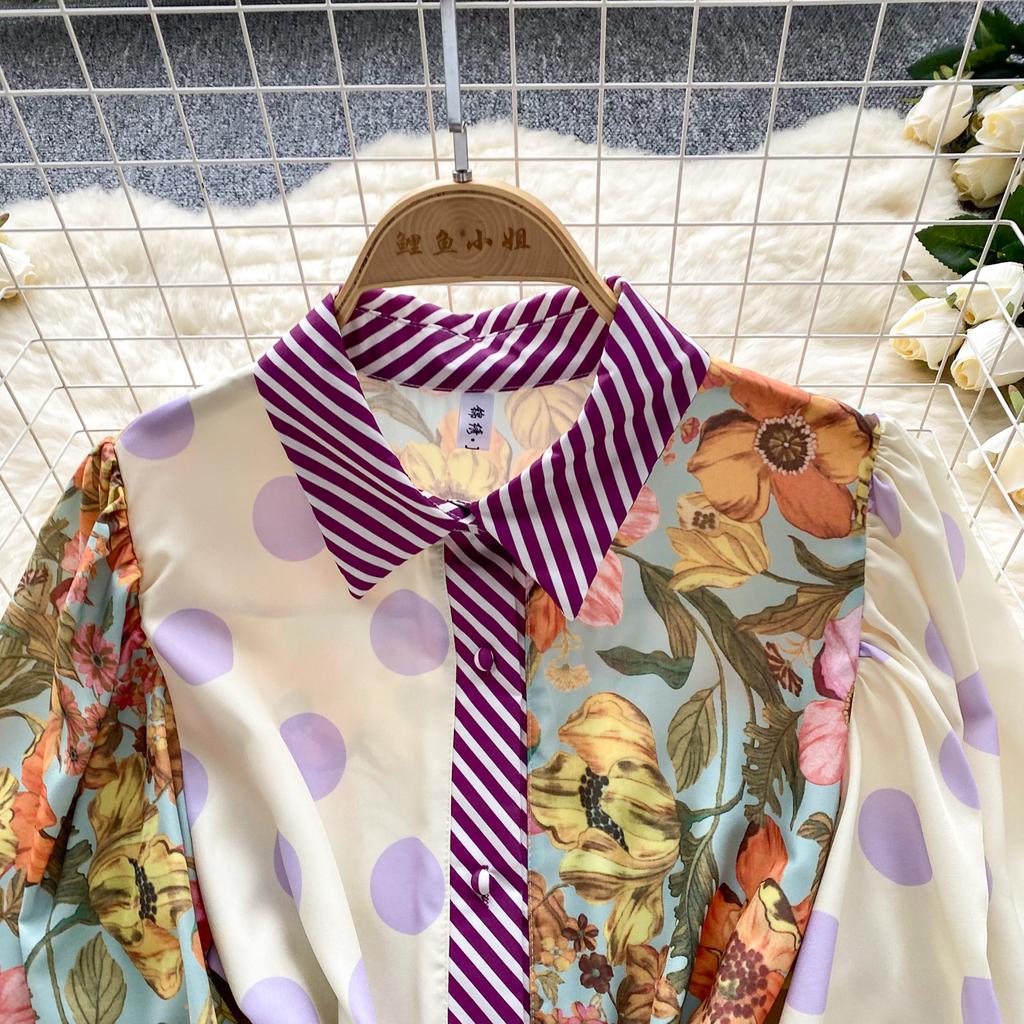 Summer Elegant Midi Patchwork Dress for Women Lapel 3/4 Sleeve Wave Point Breasted Female Design Vestidos New In 2024 Chic