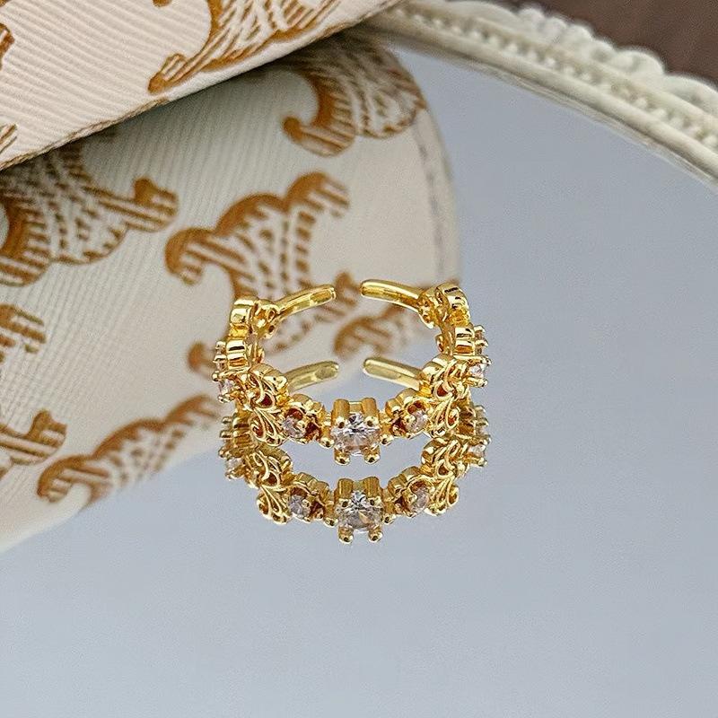 Medieval Vintage Premium Flash Diamond Retro Brushed Wide Version Open Ring Niche Light Luxury Stacked Ring Woman