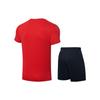 Li Ning Schnelltrocknend Kühl V-Ausschnitt Kurzarm T-Shirt und Mittelhohe Gerade Bein Shorts Basketball Set Unisex Sportbekleidung Zinnoberrot AATT021-2