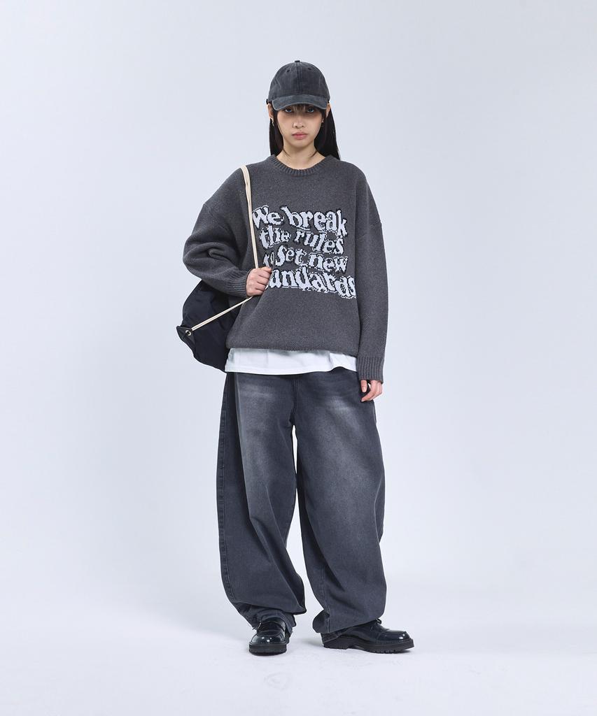 STANDARDERROR 87-Stan191 Art Lettering Oversized Jacquard Knit Charcoal
