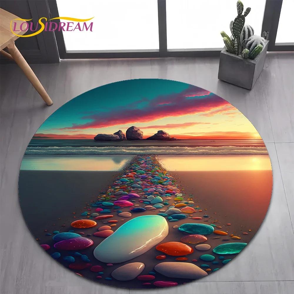 2025 New Style Colorful Rainbow Pebble Road Beach Stone Round Carpet Rug for Bedroom Living Room Decoration,pet Decor Floor Mat