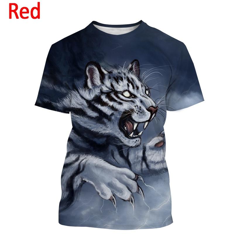 Summer Round Neck Tiger Pattern 3D Print Top Fashionable Casual Short Sleeved Men's T-shirts