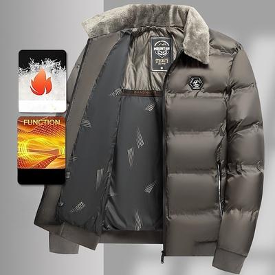 Men's Winter Warm Jackets With Faux Fur Collar Casual Lightweight Windproof Coat With Pockets Bomber Quilted Work Jacket for Men Thick Thermal Jacket