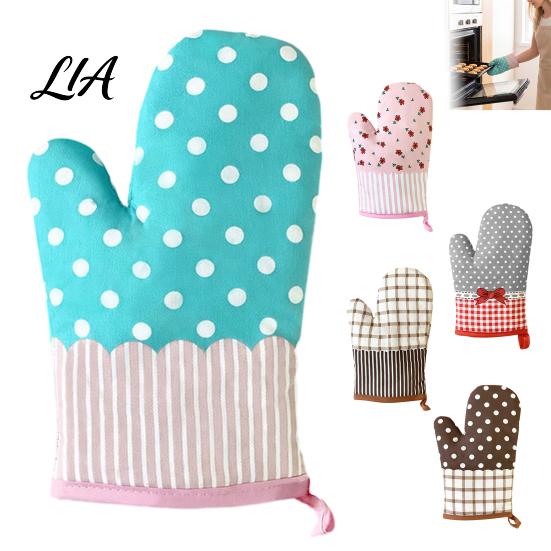 Reusable Cotton Cooking Mitts Oven Mitts, Heat Resistant Kitchen Gloves for Women, 100% Anti Decorative Polka Dot Plaid Scald Non-Slip Padded & Baking