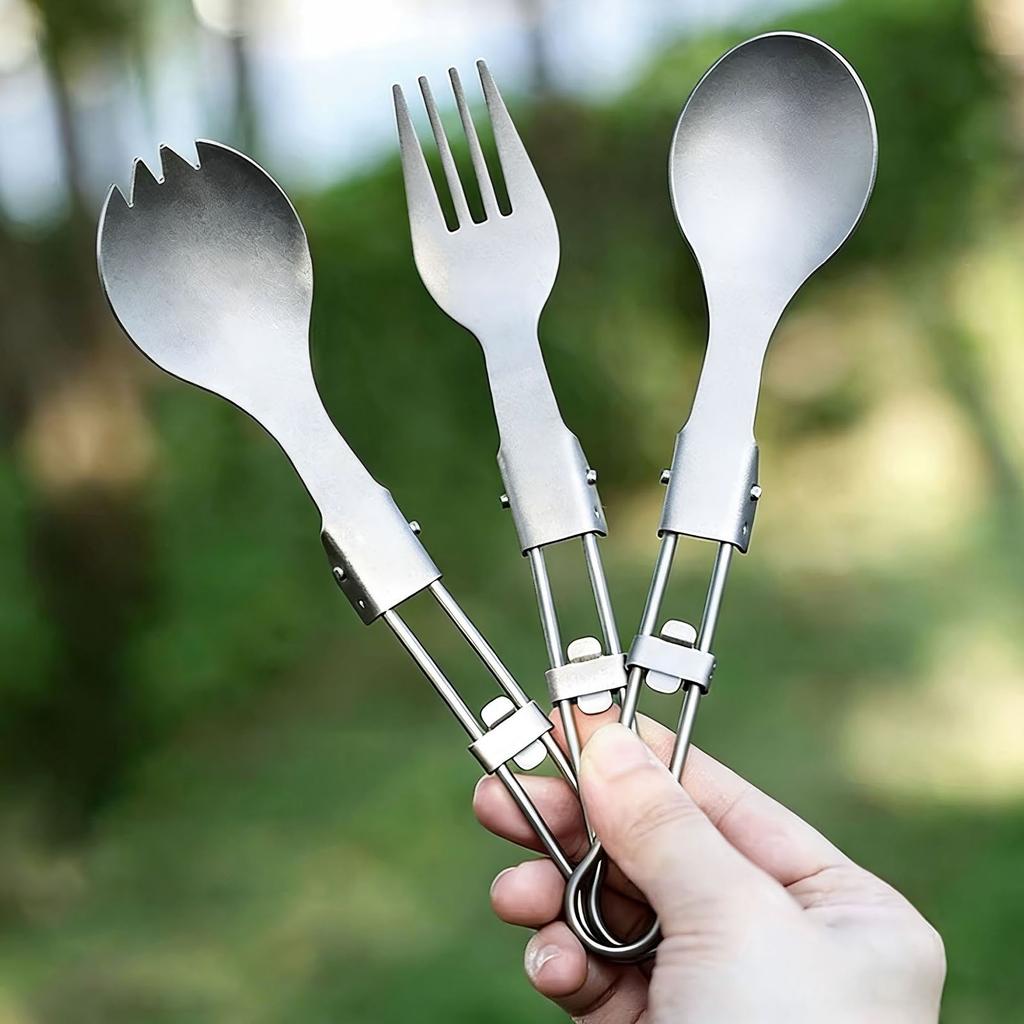 Titanium Foldable Cutlery Ultralight Portable Titanium Tableware High Temperature Resistant for Camping Hiking Picnic Travel