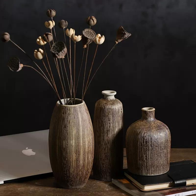 Ceramic Vase Small Vase Vintage Dried Flower Arrangements Decorative Ornaments Living Room Chinese Rough Pottery Pot Hydroponic