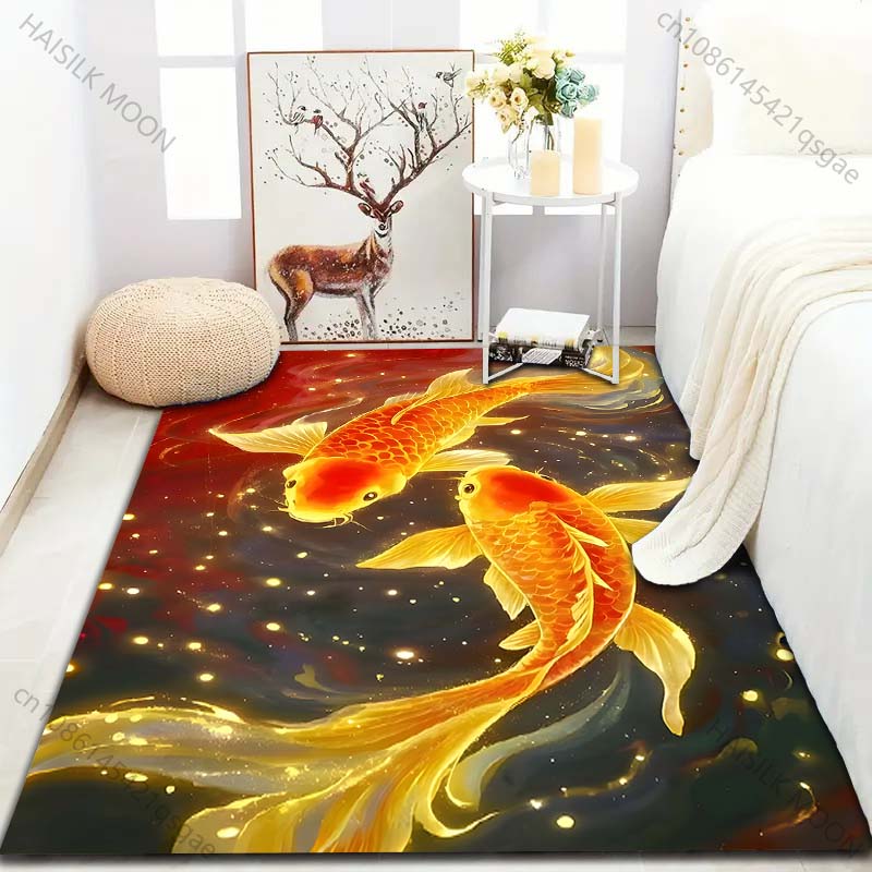 1PC Koi swimming in night sky Pattern Rug Carpets for Bedroom Living Room Sofa Mat Creative Door Mat Cloakroom Home Decor