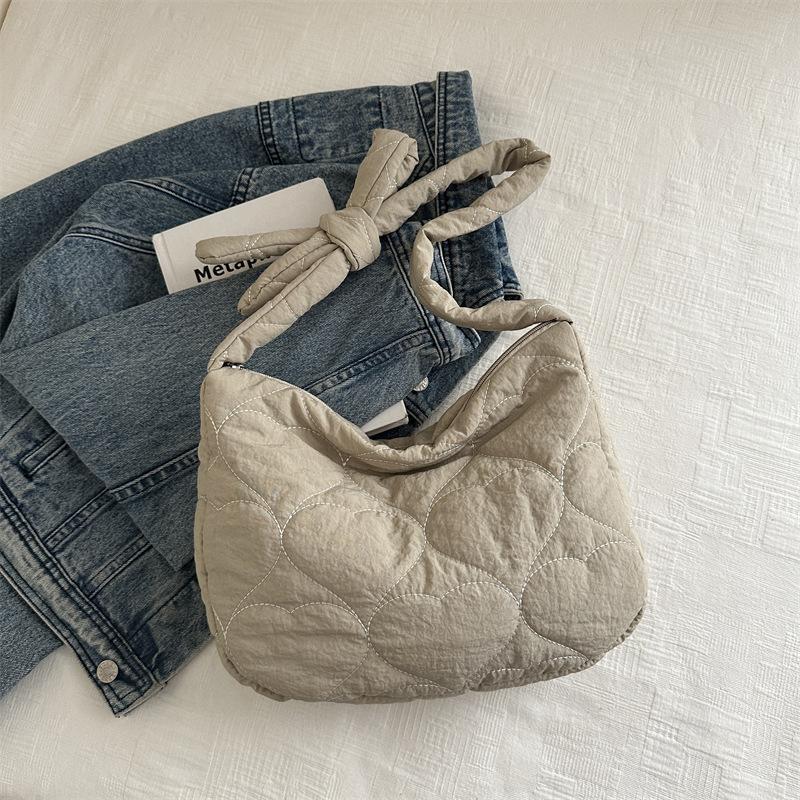 Rhombus embroidery thread cotton clothing bag 2025 autumn and winter new tote bag casual shoulder bag large capacity messenger bag