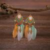 Trendy Ethnic Retro Multicolor Feather Beaded Circle Dangle Earrings