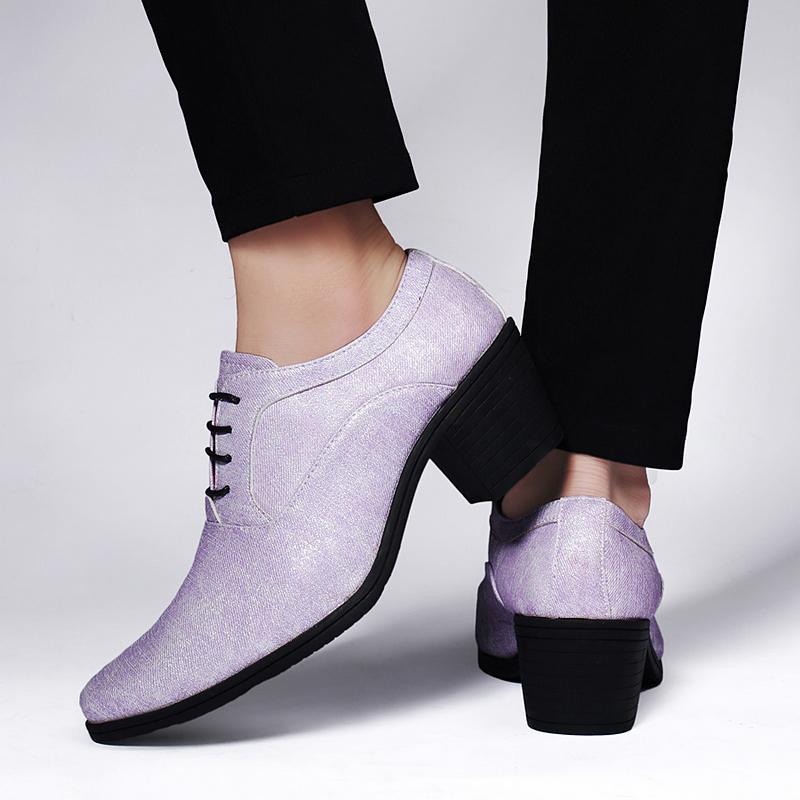 2025 Purple High Heel Men's Shoes Elegant Mens Dress Shoes Designer Moccasin for Men Groom Wedding Leather Shoes Pointed Toe