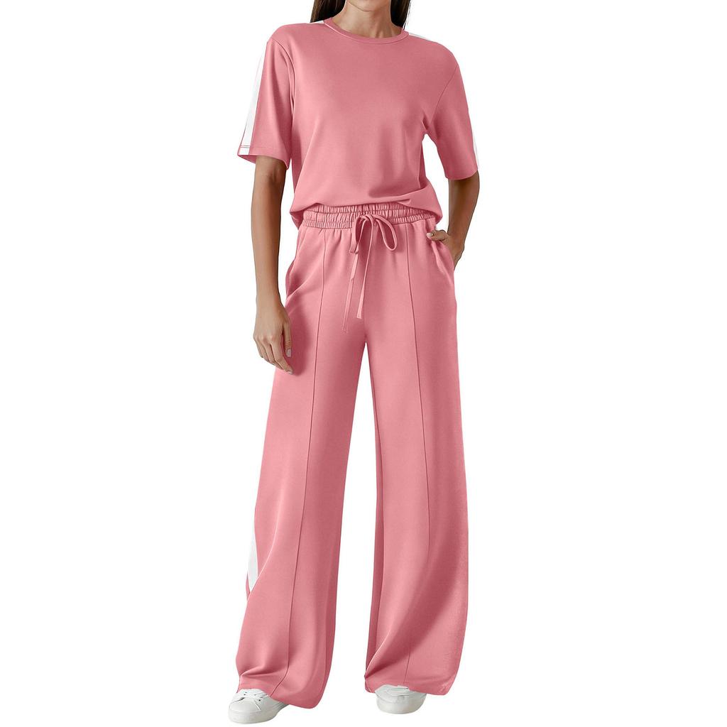 Conjunto de Moda Casual para Mujer con Top de Manga Corta y Pantalones Largos