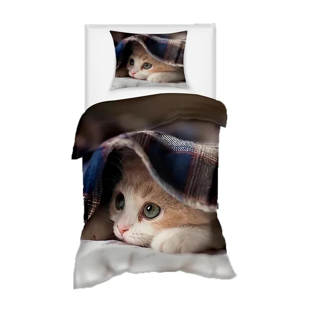 3D Printed Kawaii Kitten Cat Comfortable Duvet Quilt Cover Pillowcase Bedding Set Children Bedroom Decoration Home Textile
