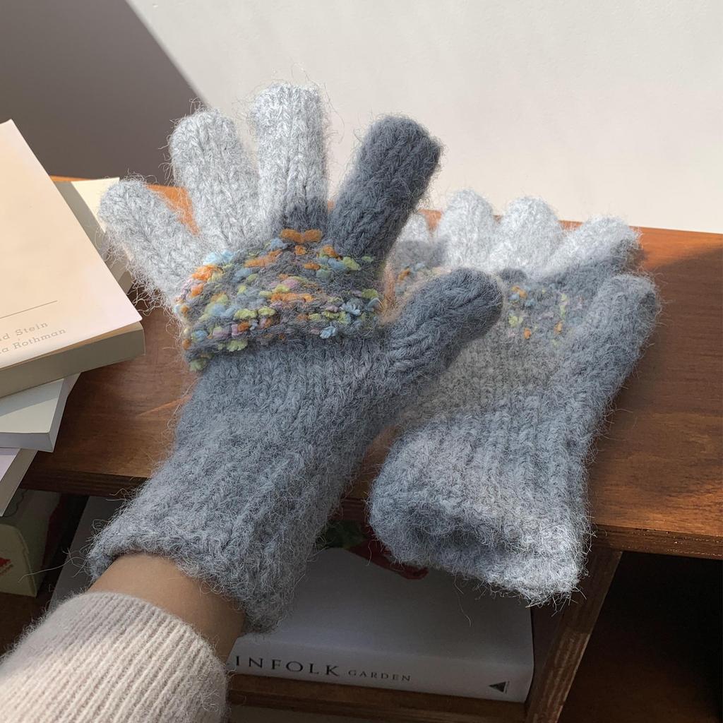 Japanese and Korean Knitted Gloves Small Fresh and Cute Warm Wool Gloves for Women In Autumn and Winter Cute Pure Color
