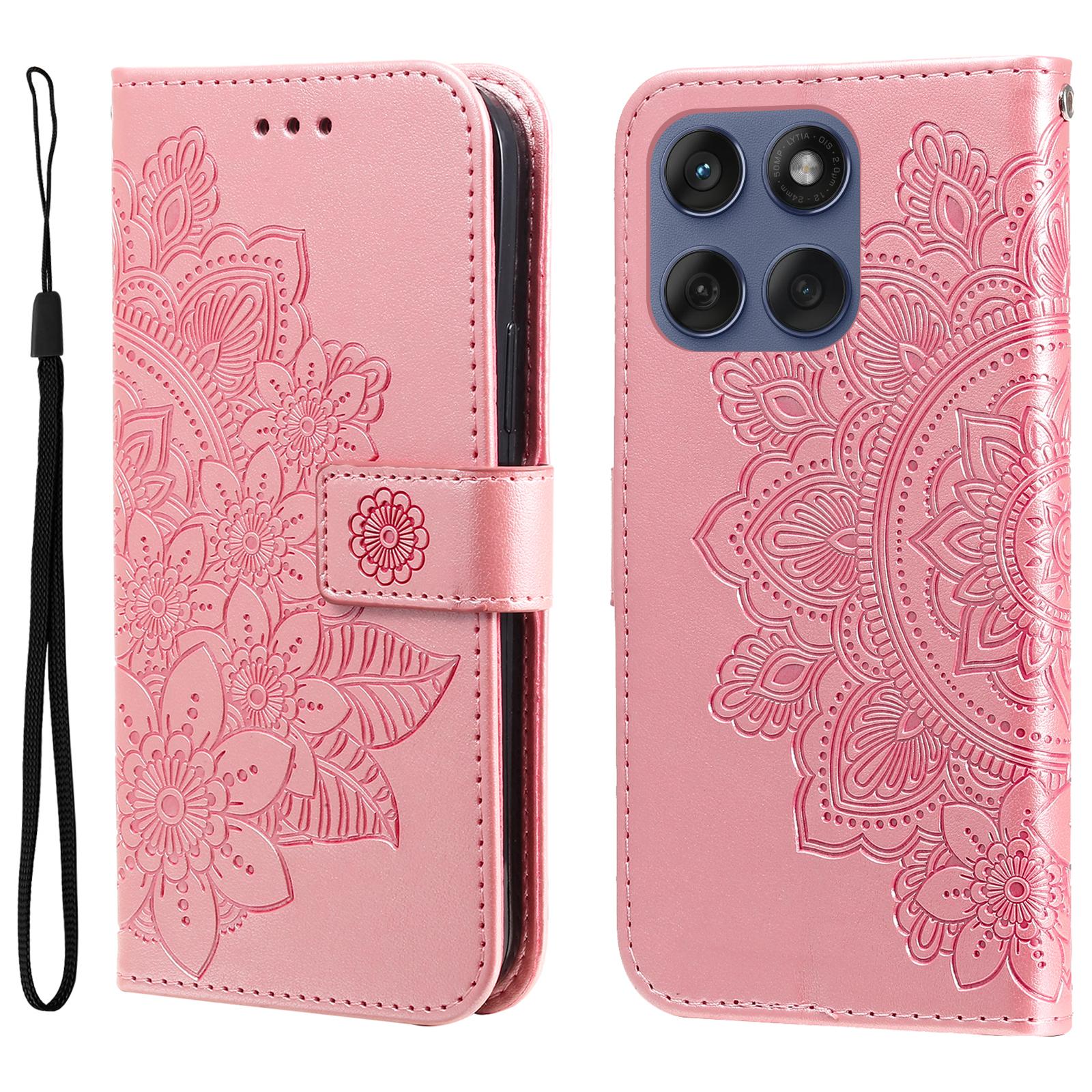 

For Motorola Edge 60 Fusion 5G Case Floral Pattern PU Leather Wallet Stand Phone Cover Pink
