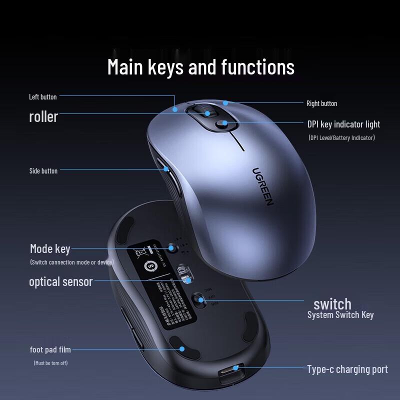 UGREEN 45757 Wireless Bluetooth Dual-Mode Silent Mouse