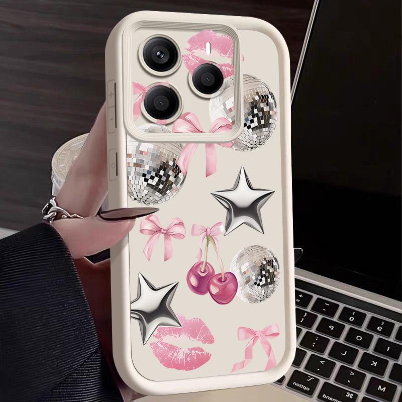 Cherry Bowknots Lips Disco Ball Pattern Case For Xiaomi Redmi Note 14 13 Pro 5G 4G 12 11 Funda Xiaomi 14T 13T 11T Pro Shockproof Bumper Silicone Cover