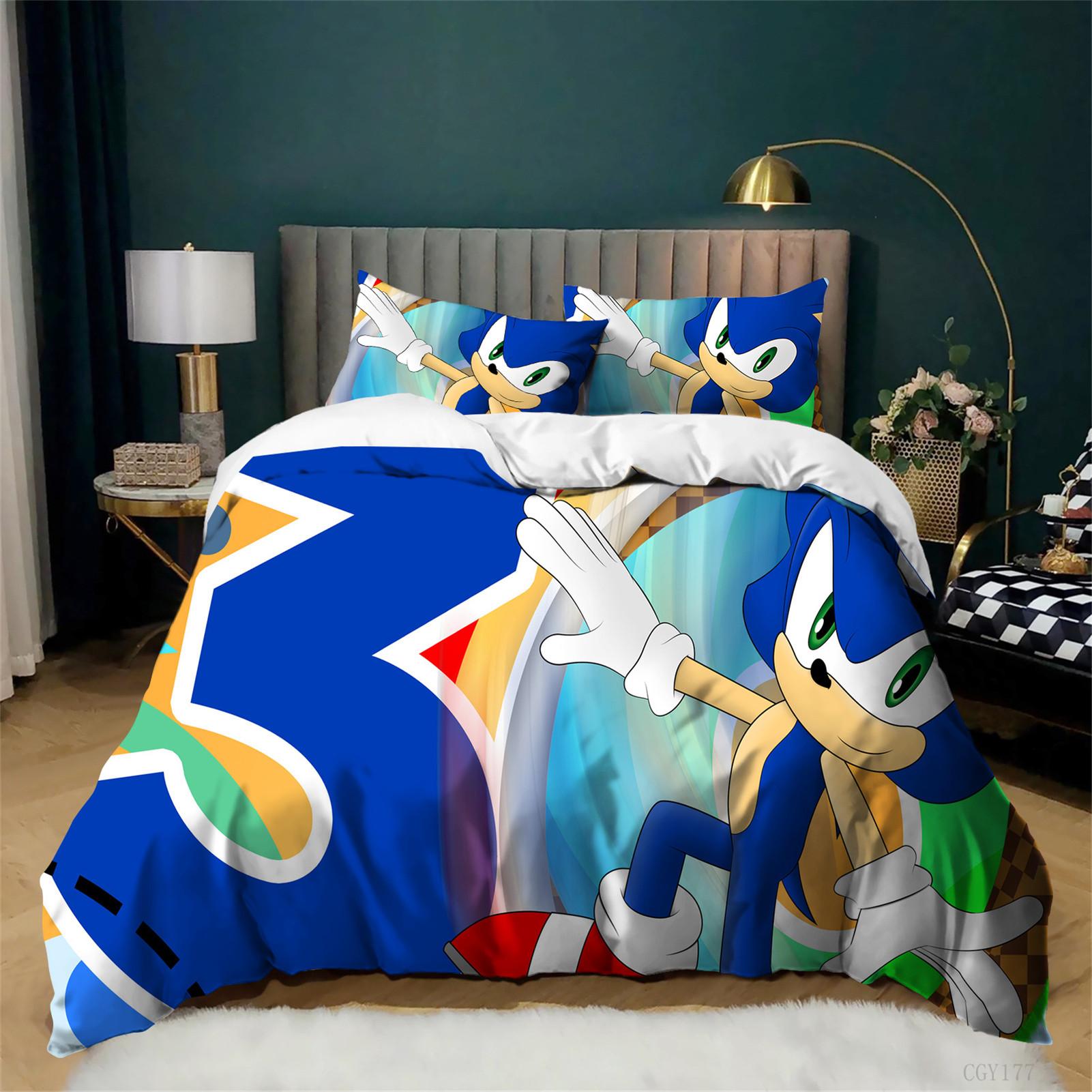 3pcs Movie Sonic Bedding Duvet Cover Set Graphic Lightweight Comforter Set Bedroom Soft Duvet Cover with Pillowshams 135x200cm