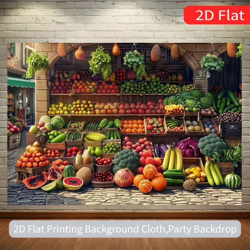 2D Old Town Grocery Backdrop, Fresh Market Scene Background for Farm-to-Table & Organic Events