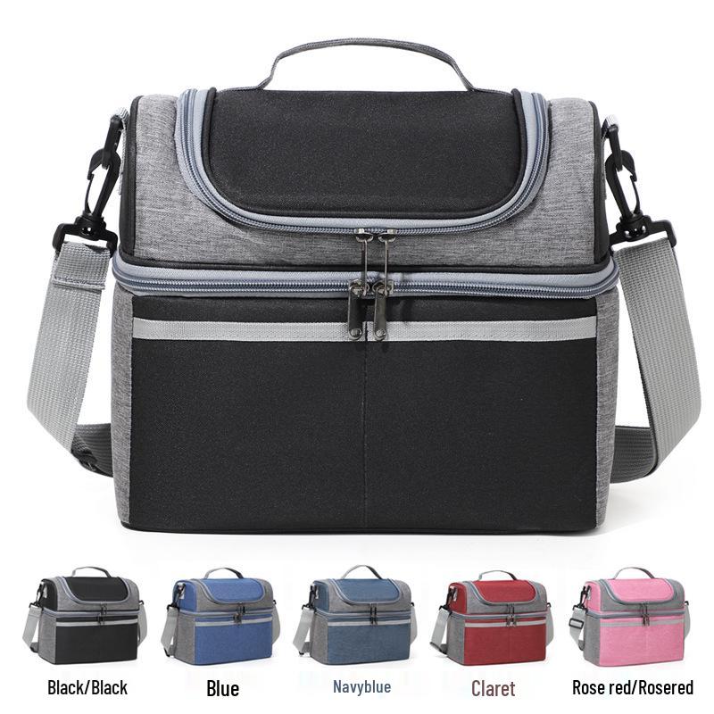 Double-Layer Insulated Lunch Bag - Solid Color, Crossbody Handbag, Portable Lunch Box
