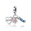 Plata 925 Colgante Amuletos Flor de Cerezo Rosa Esmaltado 3D Decoración Flor Azul Pulsera de Cuentas Joyería Artesanal Detallada Regalo