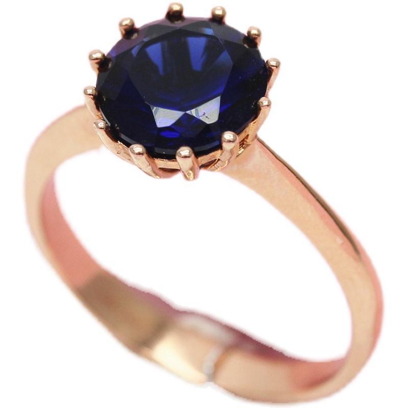 Purple Gold Ladies 14K Rose Gold Plated Blue Stone Ring Premium Trendy Ring