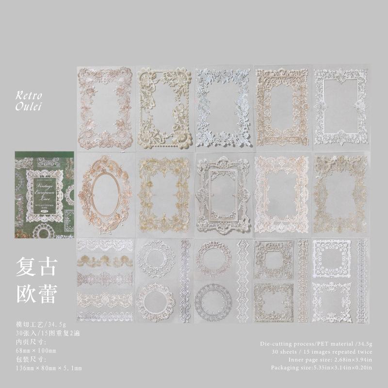 30 Sheets Basic Vintage Border Theme Base Stickers, Journal Collage Decor, Art DIY Background Material Stickers
