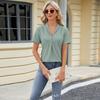 Women's Spring and Summer New, V-neck Jacquard, Loose Tops, Lapel Swallowtail, Short Sleeve T-shirt