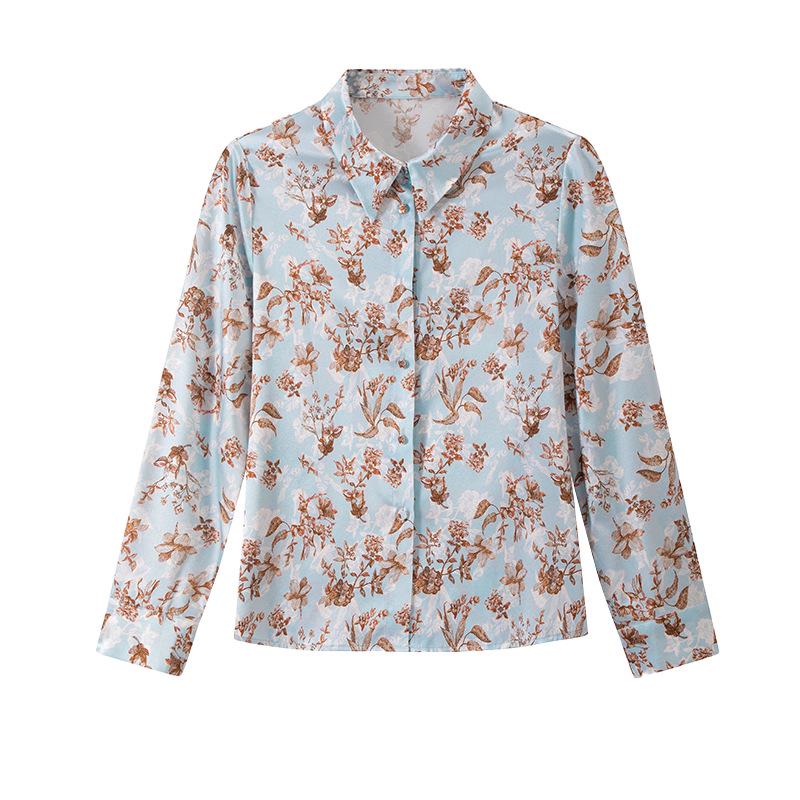 2025 Women's Printed Mulberry Silk Shirt: Slim Fit, Fashionable Real Silk Top for Spring & Autumn