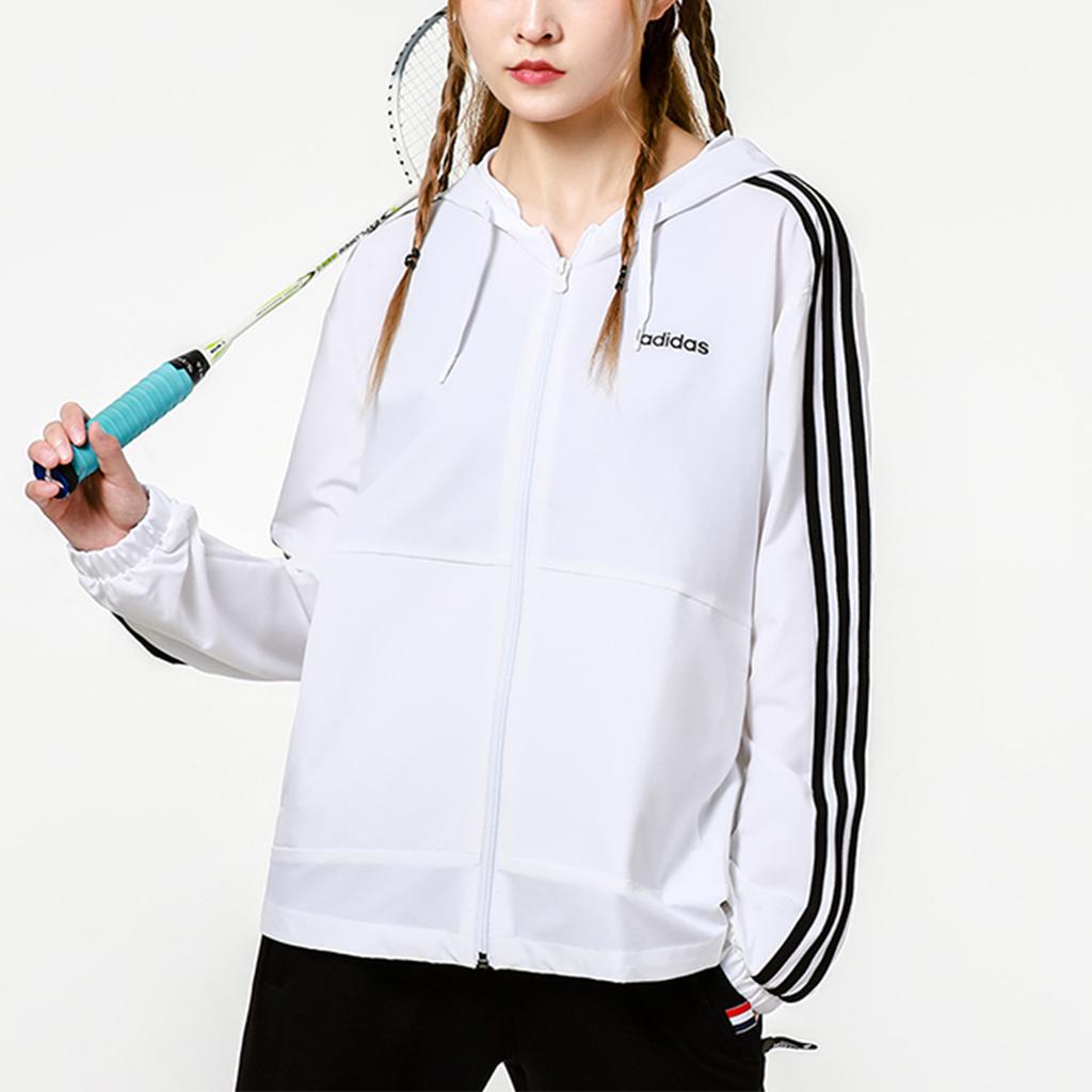 Adidas Neo Training Sports Striped Loose Hooded Jacket Women Jackets White H36745