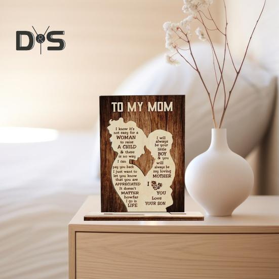 Mother's Day Wooden Ornament Gift for Mom from Daughter/Son Desk Decor Standing Sign Birthday Gratitude Gift for Mom