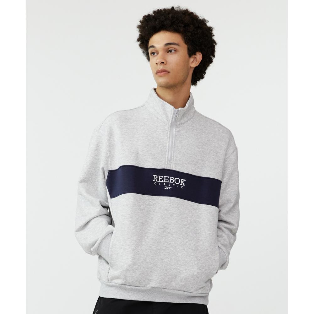 Reebok Legacy Half Zip Up Sweatshirt   Light Gray