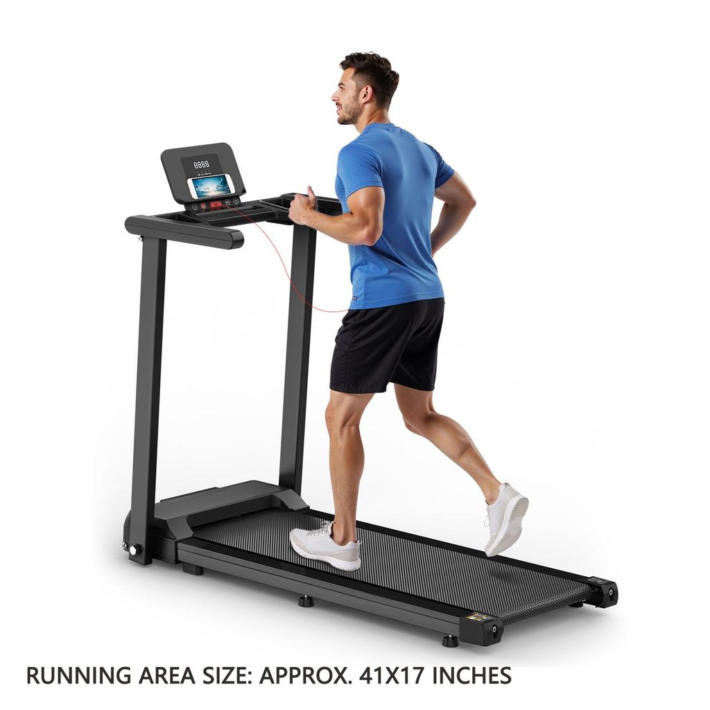 Folding Treadmill with Handles 2.5HP Foldable Treadmill with LED Display 300 LBS Capacity Running Machine for Home Small Spaces