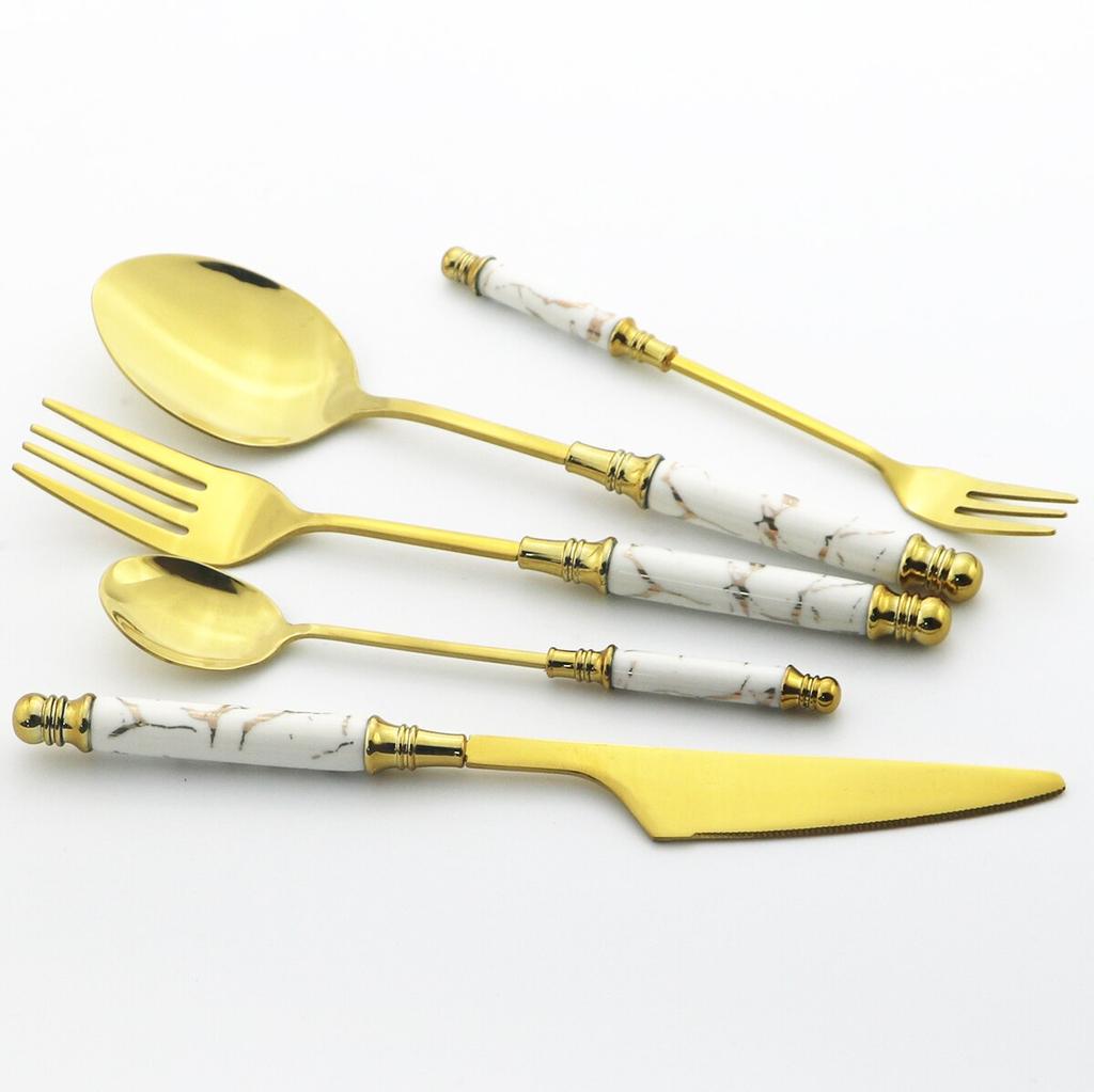 5ks sada příborů z černého zlata Vintage keramické nádobí Nerezové nádobí Nůž Dort Vidlička Čajová lžička Domácí sada příborů