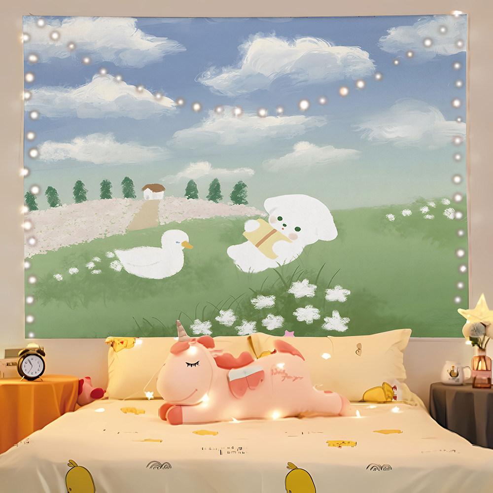 

Cute cartoon white dog background cloth for student dormitory bedroom headboard decoration cloth 74x94cm(29x37in)