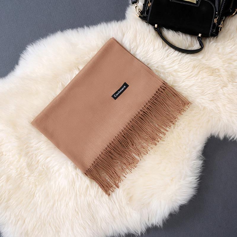 Thick Cashmere Solid Color Shawl Warm Scarf with Tassels Gifts for Women