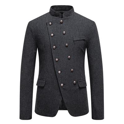 Herren Business Slim Fit Anzugjacke Stehkragen Schräge Knopfleiste Blazer Casual Oberbekleidung Herren