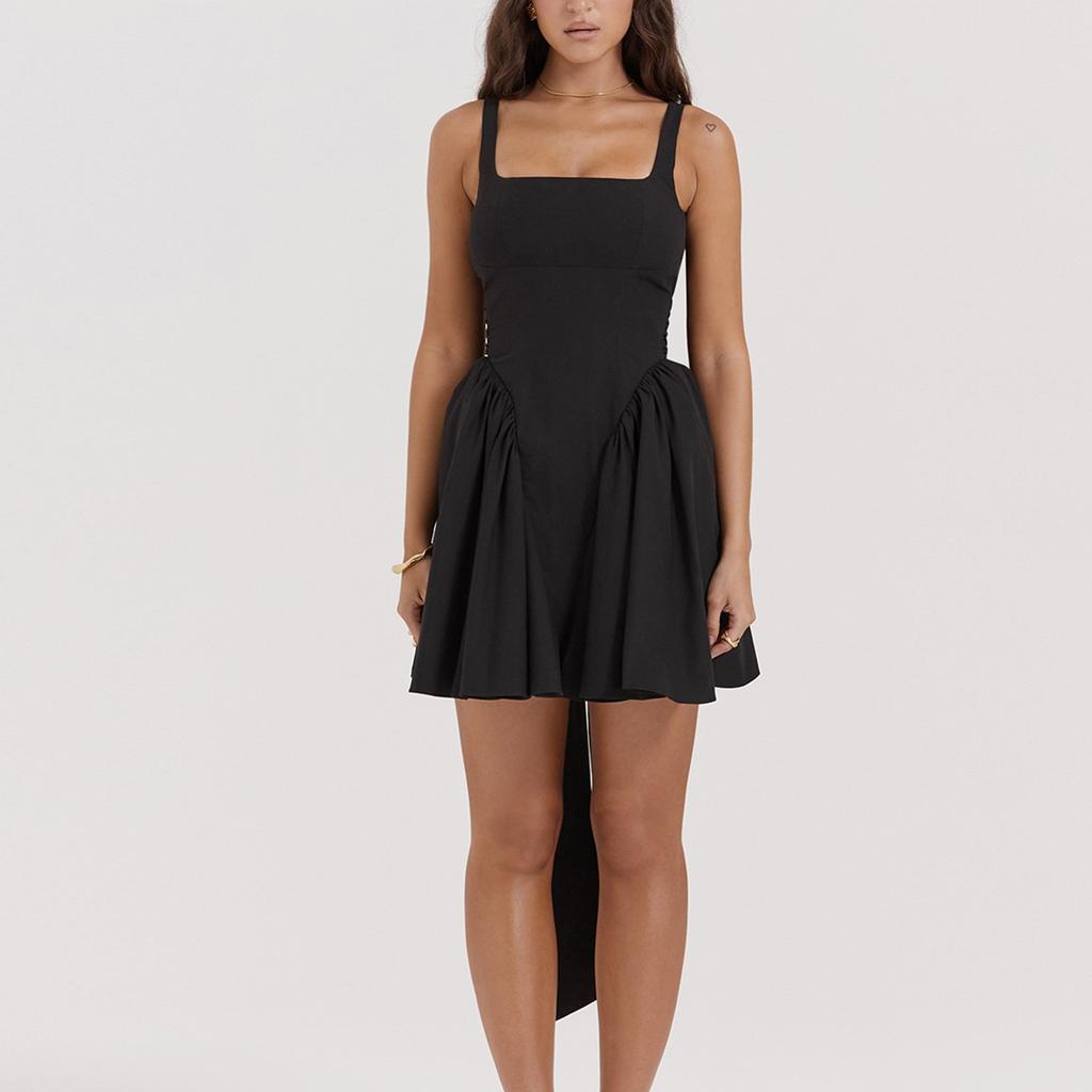 Modisches, einfarbiges, ärmelloses Kleid mit Schmetterlingsknoten und offenem Rücken für Damen