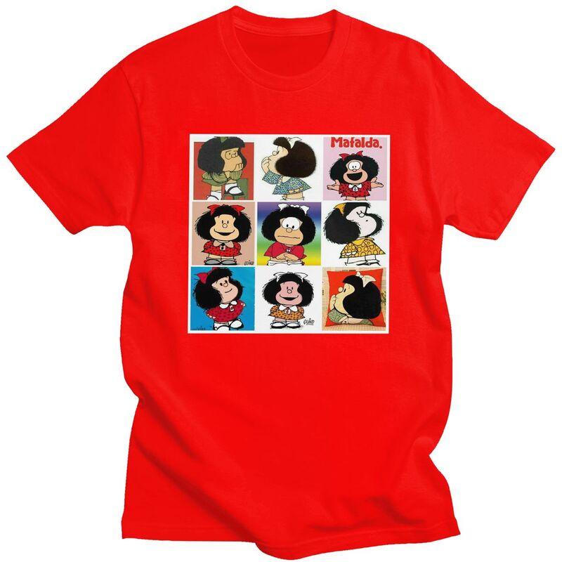 Custom Trendy Quino Comic Cartoon Mafalda T Shirt Men Short Sleeve Pure Cotton Tshirt Casual Tee Tops Streetwear Tshirt S
